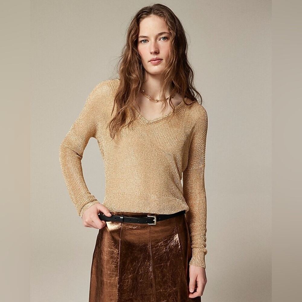 J.crew Size XL Sheer metallic V-neck sweater CF110